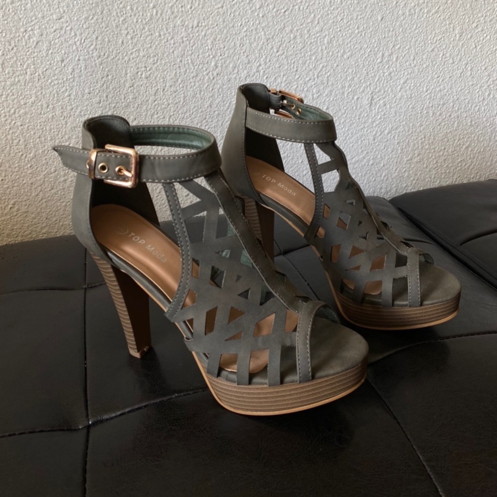 Green and tan heels